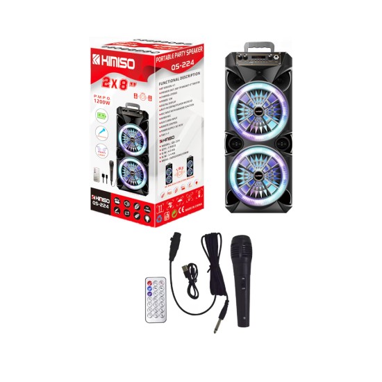 SPEAKER KIMISO QS-224 8" X 2 WITH MICROPHONE AND REMOTE 